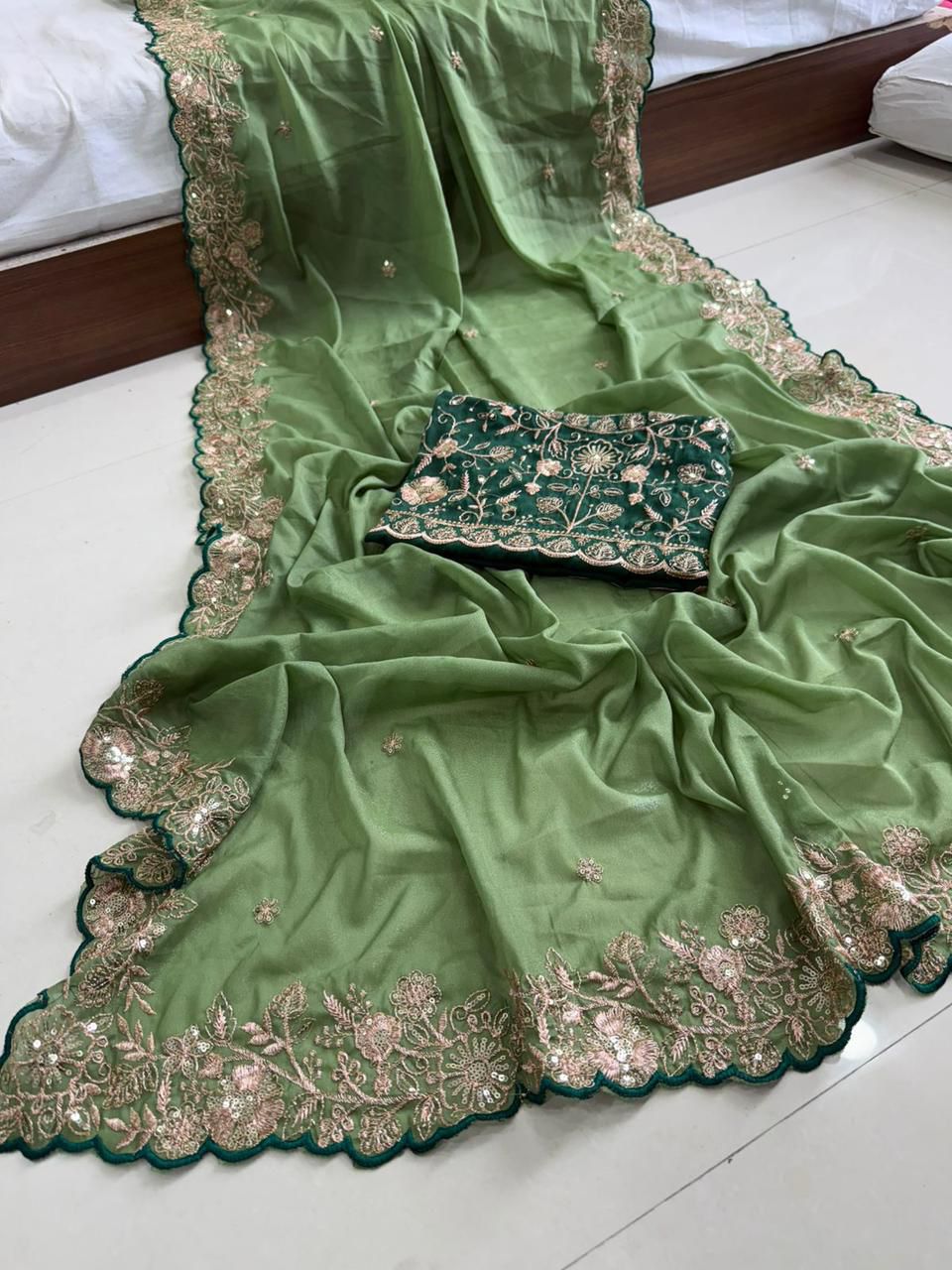 Pure Star Georgette Saree with Cutwork Border
