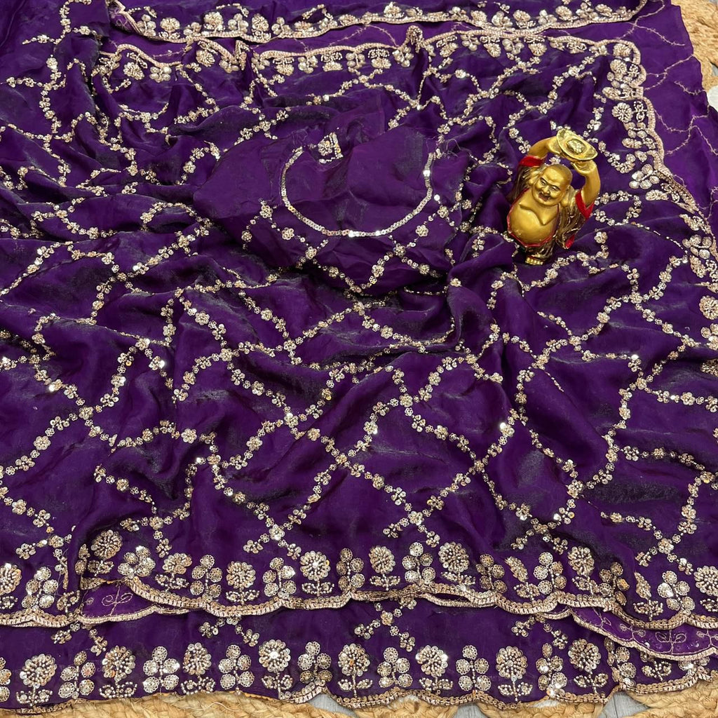 Fandy Satin Silk Saree with Rose Gold Beads Work