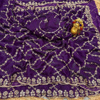Fandy Satin Silk Saree with Rose Gold Beads Work