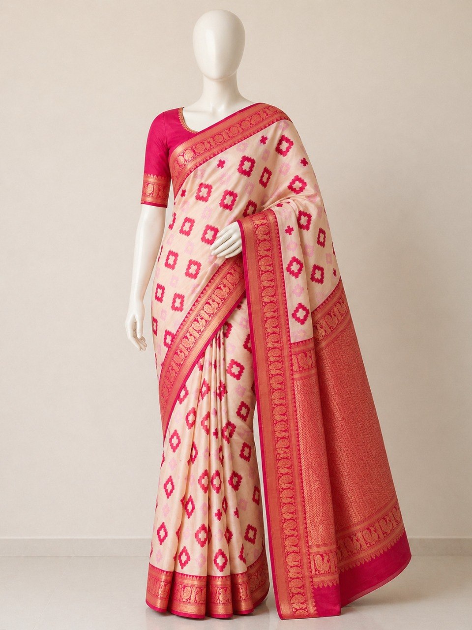 Soft Linen Cotton Saree with Golden Zari Border
