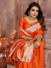 Delightful Banarasi Silk Orange Color Saree
