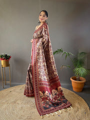 Classic Digital Print Silk Beige Color Saree