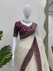 Captivating Crunchy Silk White Color Saree
