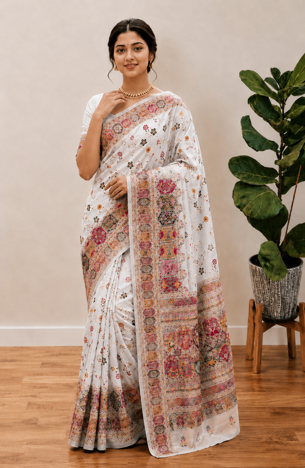 Traditional Rajwadi Zari Border Saree