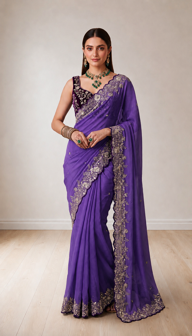Pure Star Georgette Saree with Cutwork Border
