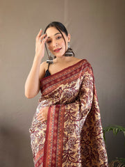 Classic Digital Print Silk Beige Color Saree