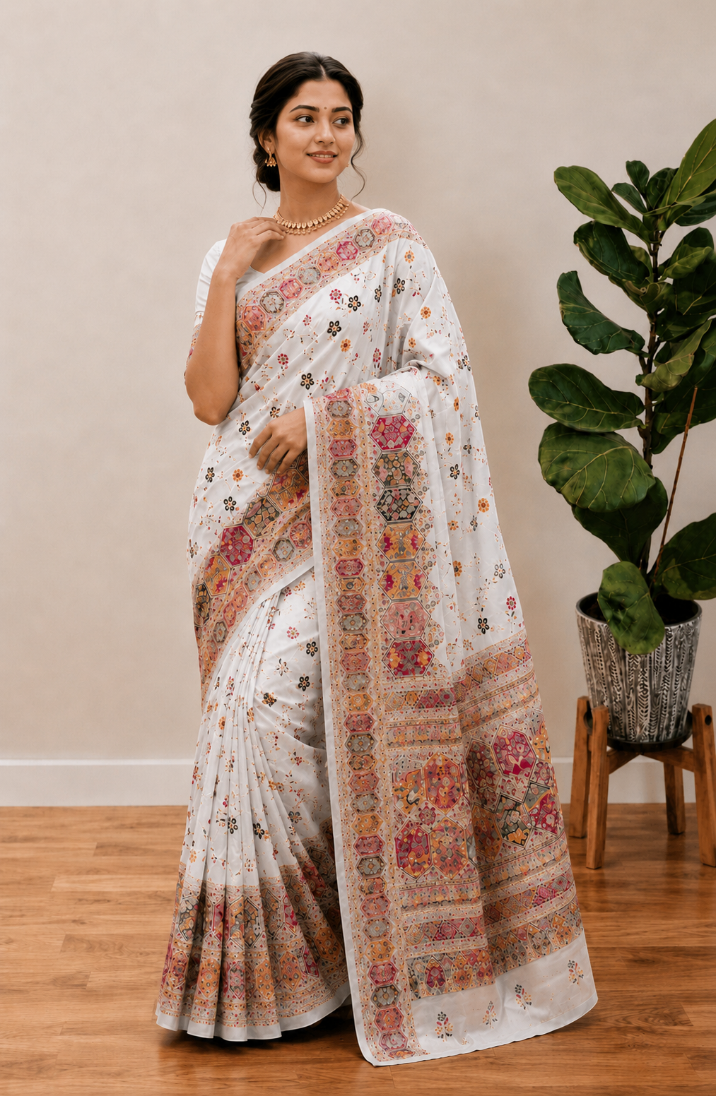 Traditional Rajwadi Zari Border Saree