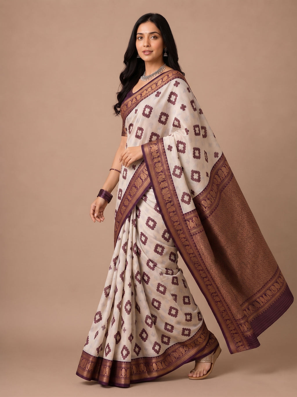 Soft Linen Cotton Saree with Golden Zari Border
