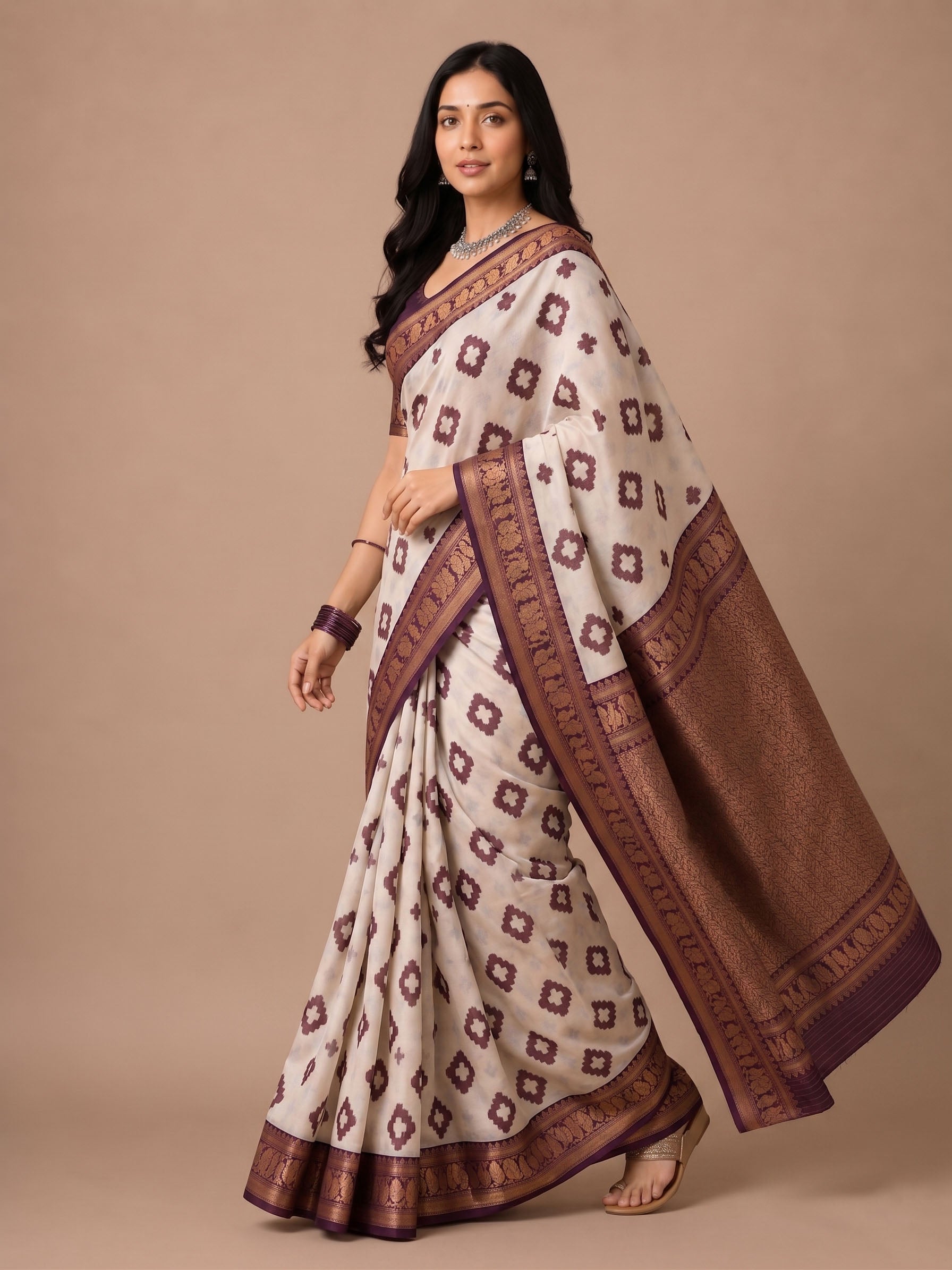 Soft Linen Cotton Saree with Golden Zari Border