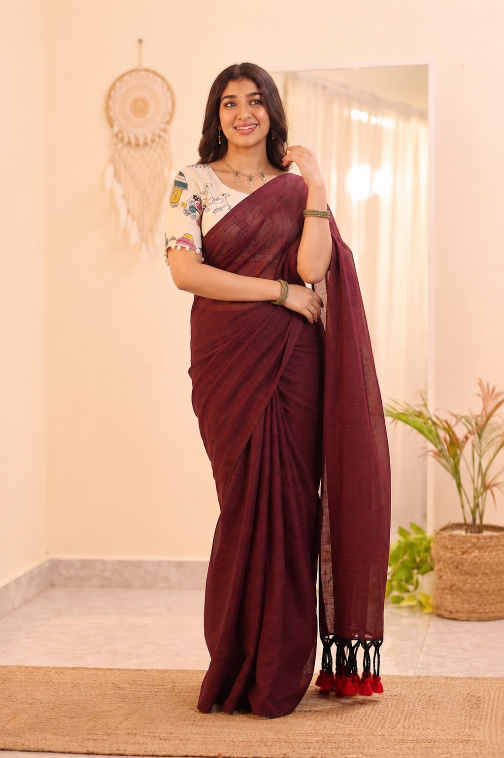 Traditional Cotton Weave Saree With Blouse