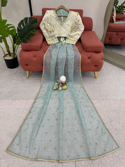 Marriage Special Twill Net Sky Blue Color Saree