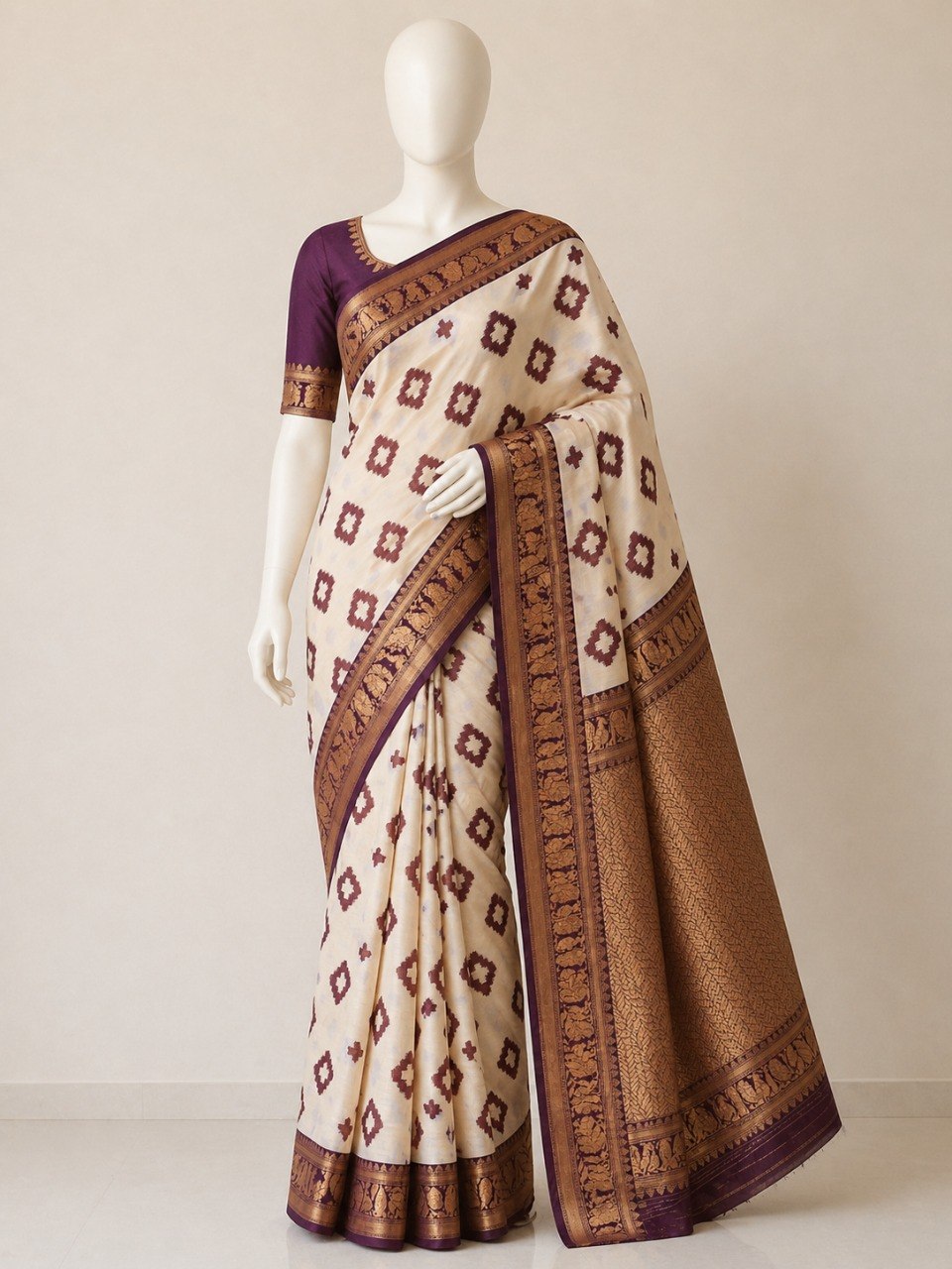 Soft Linen Cotton Saree with Golden Zari Border