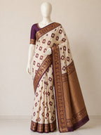 Soft Linen Cotton Saree with Golden Zari Border