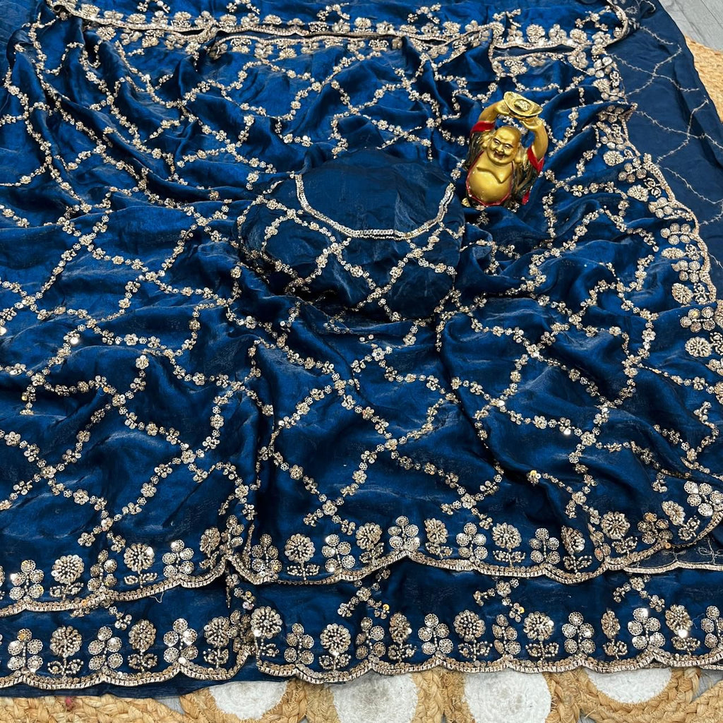 Fandy Satin Silk Saree with Rose Gold Beads Work