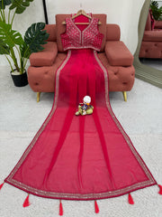 Lovely Georgette Pink Color Saree
