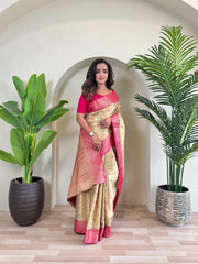 Fabulous Tissue Silk Beige Color Saree