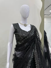 Glimmering Soft Net Black Color Saree