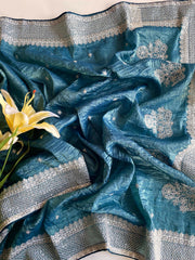 Marvelous Embroidered Pallu Sky Blue Color Saree