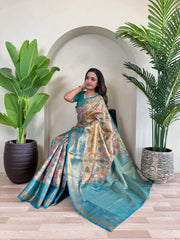 Gorgeous Kanchipuram Silk Teal Blue Color Saree