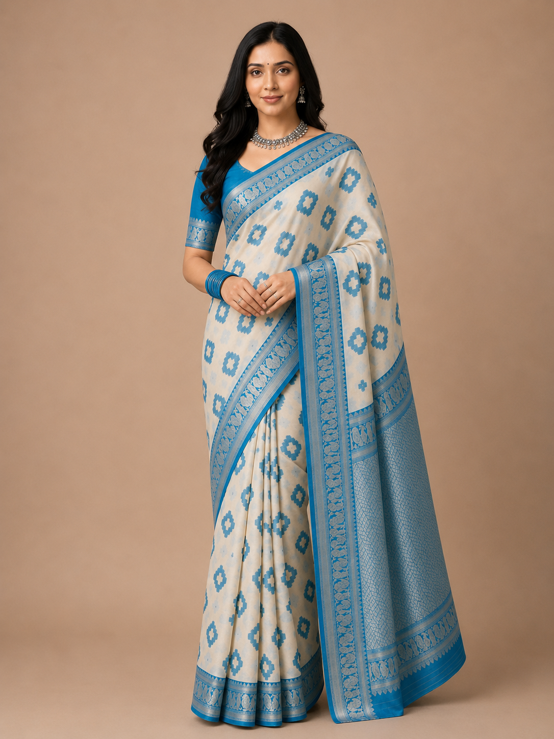 Soft Linen Cotton Saree with Golden Zari Border
