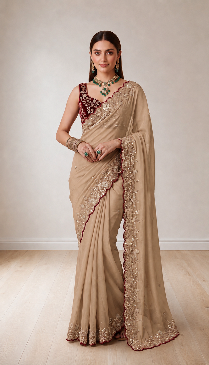 Pure Star Georgette Saree with Cutwork Border