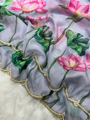 Lovely Soft Organza Grey Color Saree