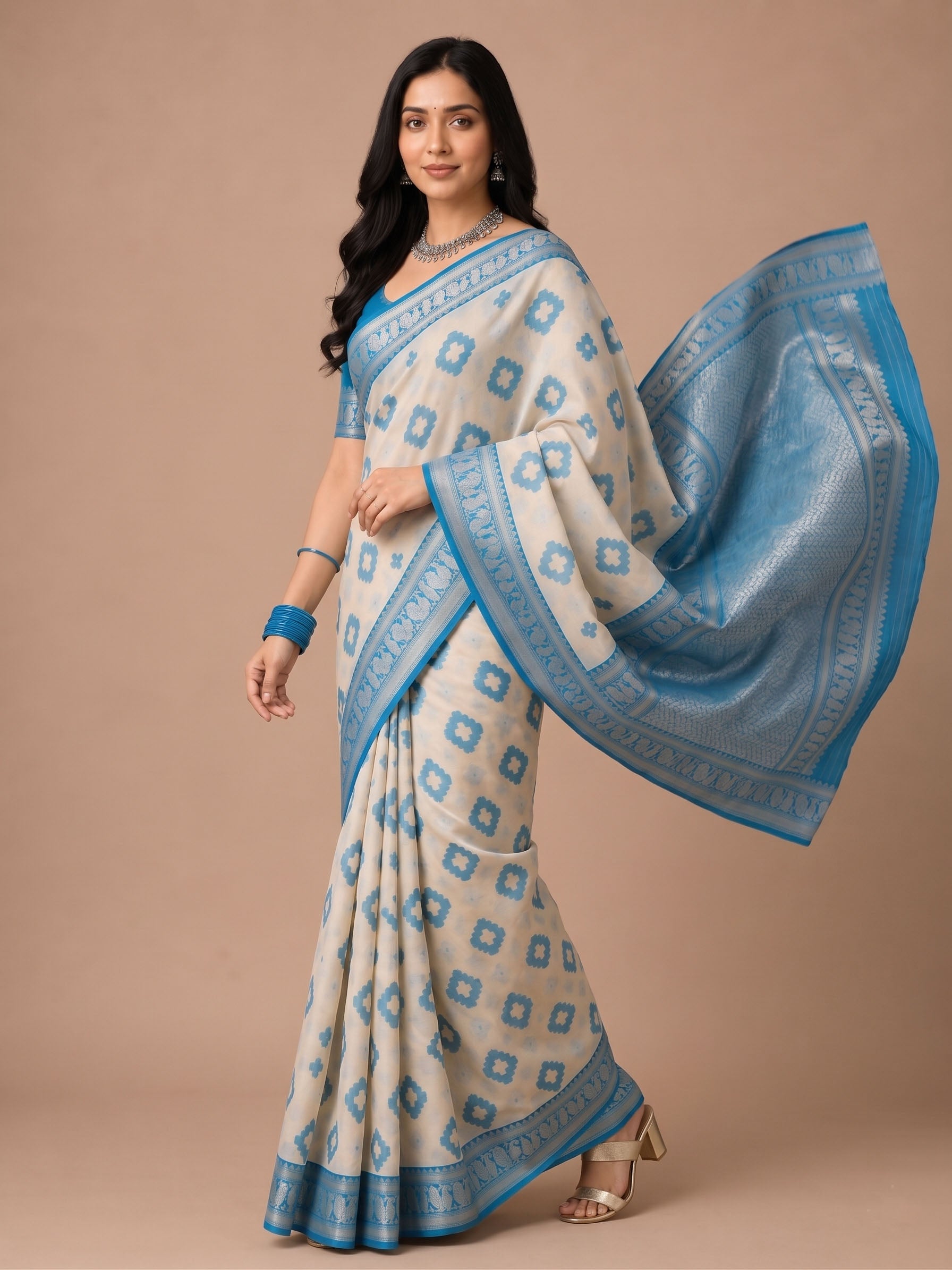 Soft Linen Cotton Saree with Golden Zari Border