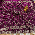 Fandy Satin Silk Saree with Rose Gold Beads Work