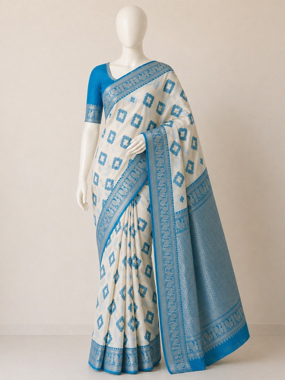 Soft Linen Cotton Saree with Golden Zari Border