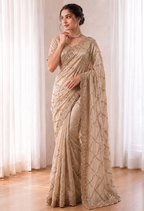Fandy Satin Silk Saree with Rose Gold Beads Work
