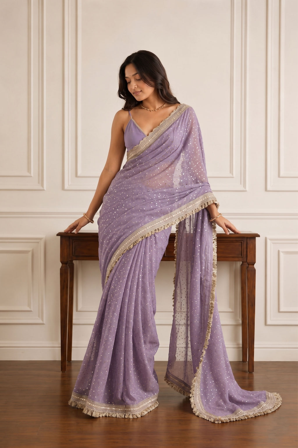 Elegant Lace Weave Saree