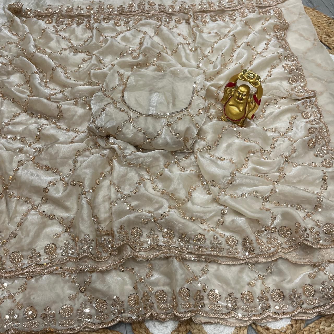 Fandy Satin Silk Saree with Rose Gold Beads Work
