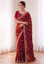 Fandy Satin Silk Saree with Rose Gold Beads Work