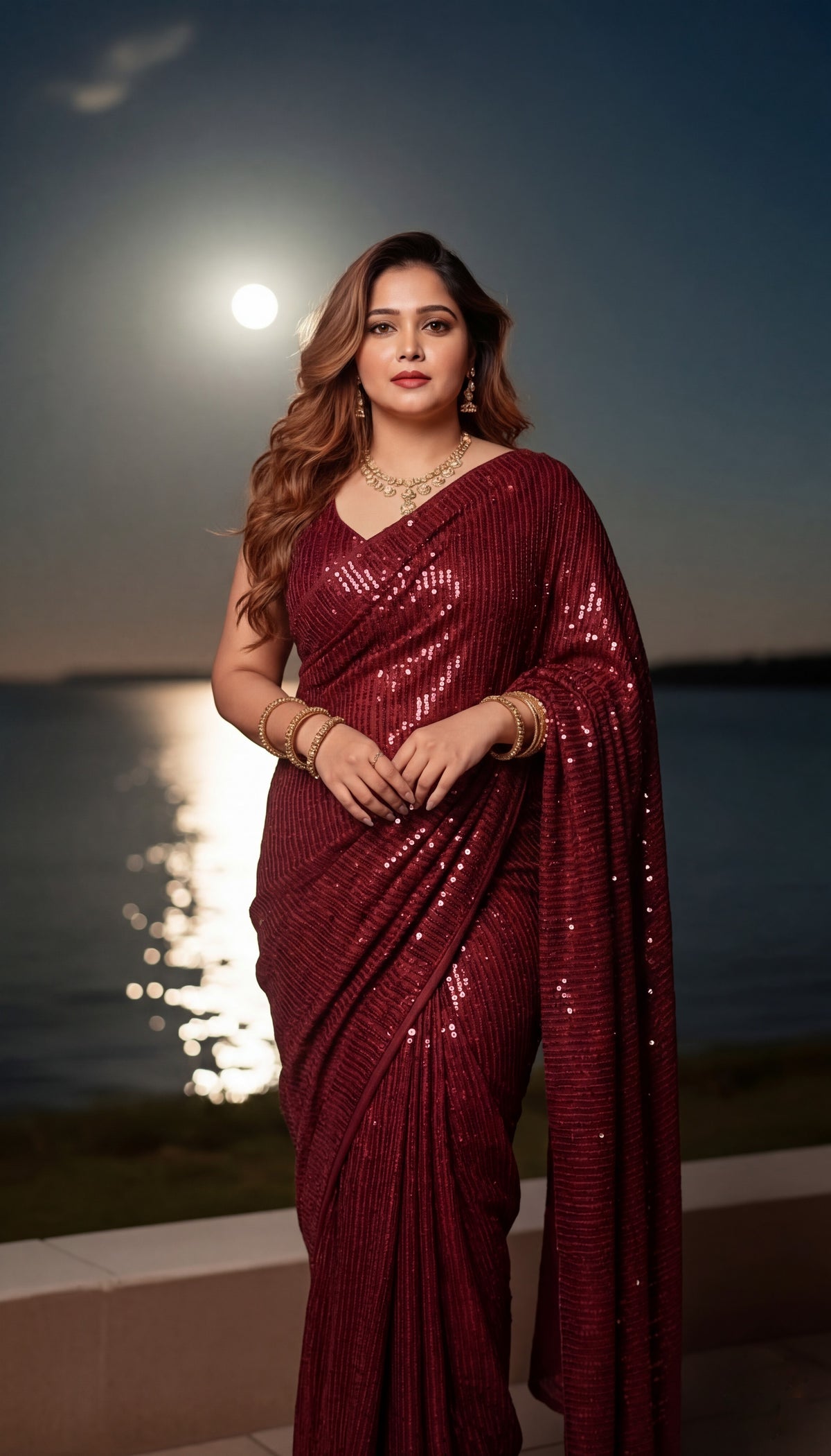 Sparkle Red Georgette Saree with Bangalore Silk Blouse Main image