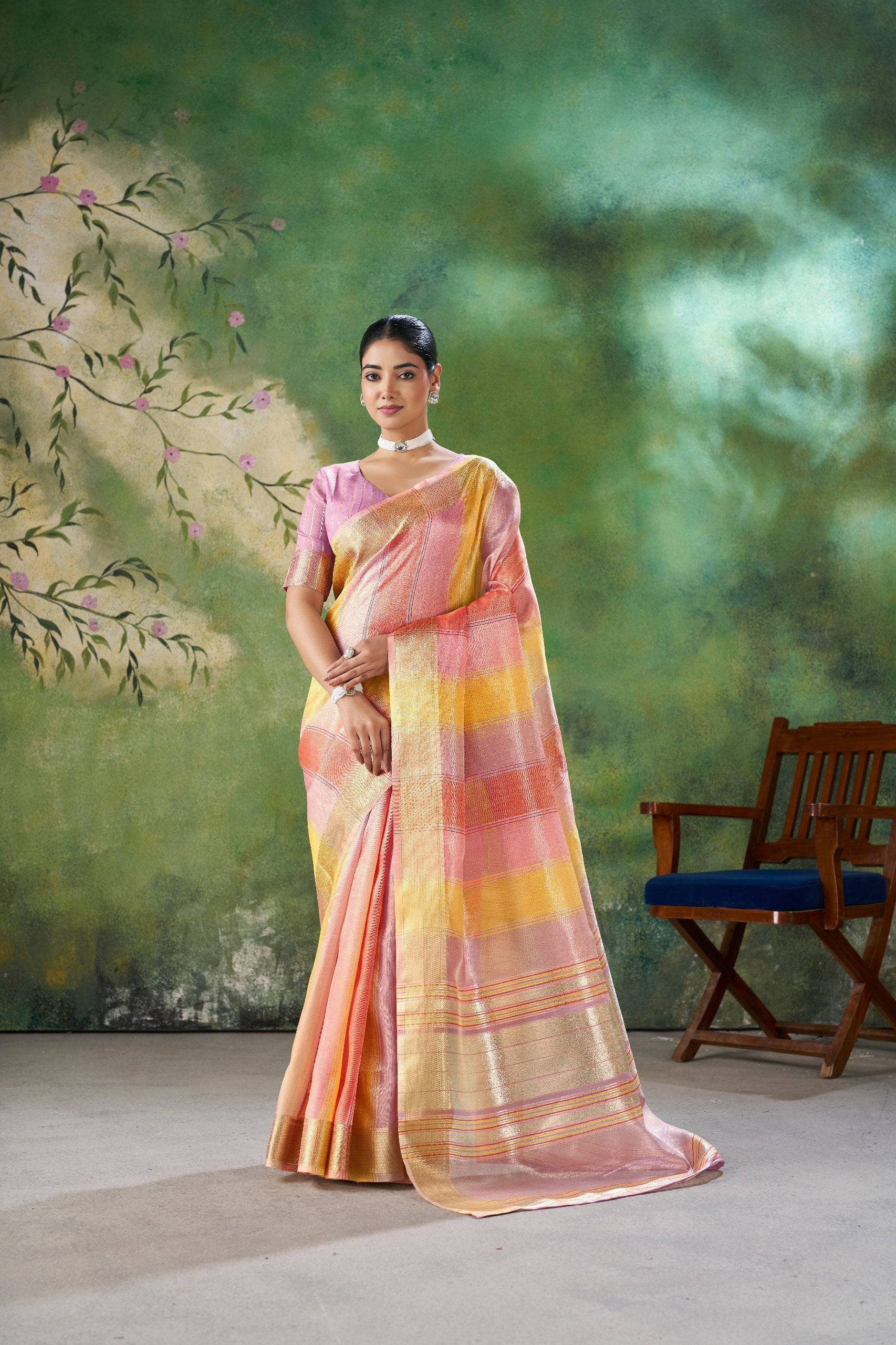 Designer Linen Cotton Silk Saree with Pure Gold Zari Main image