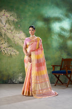 Designer Linen Cotton Silk Saree with Pure Gold Zari