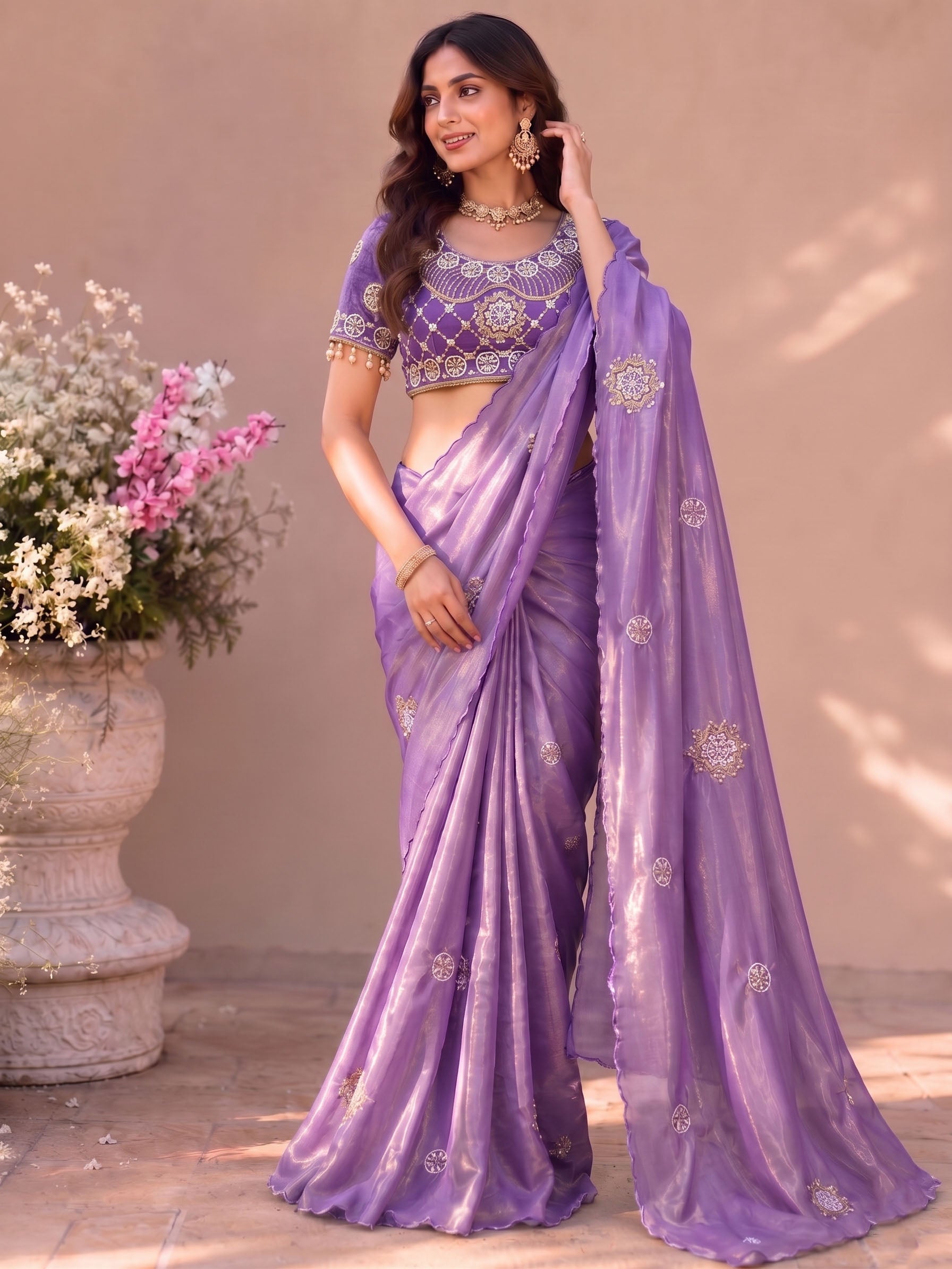 Fandy Satin Silk Handwork Saree with Stitched Blouse Main image