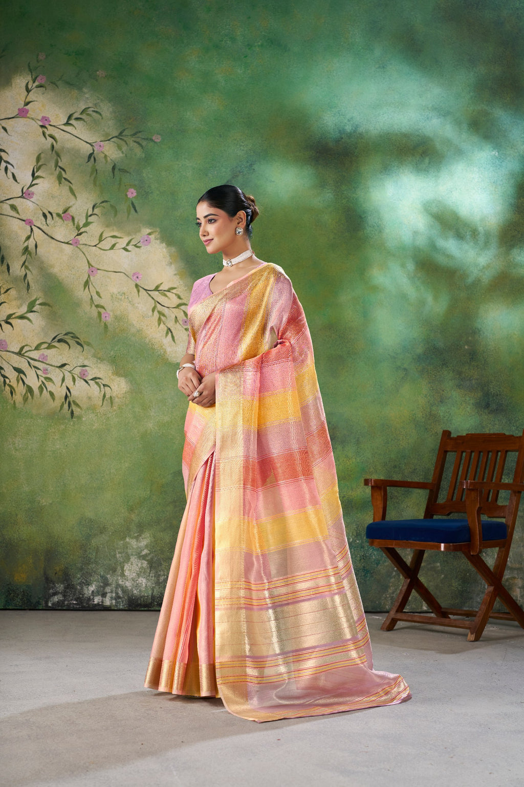 Designer Linen Cotton Silk Saree with Pure Gold Zari