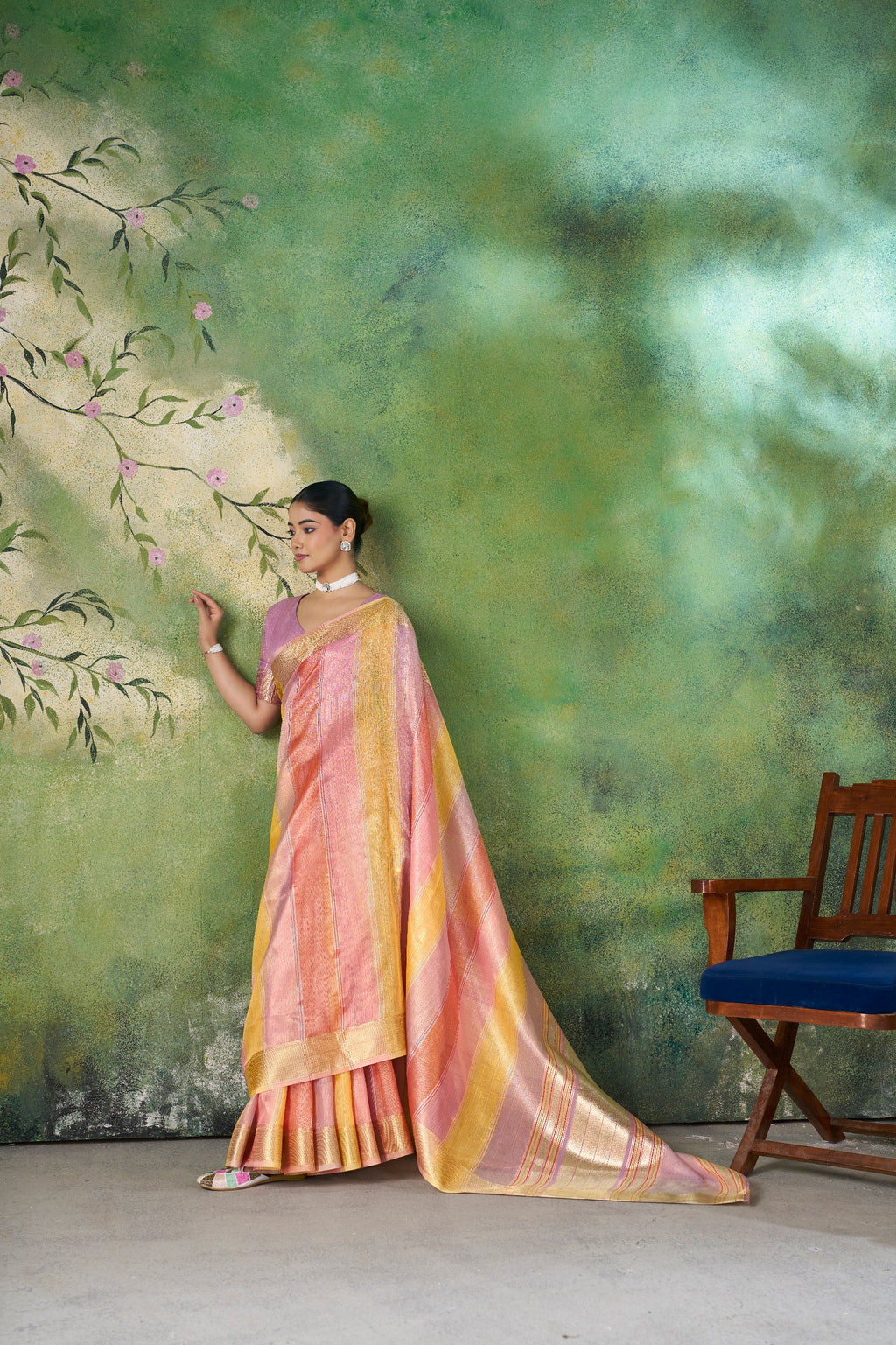 Designer Linen Cotton Silk Saree with Pure Gold Zari