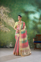 Designer Linen Cotton Silk Saree with Pure Gold Zari