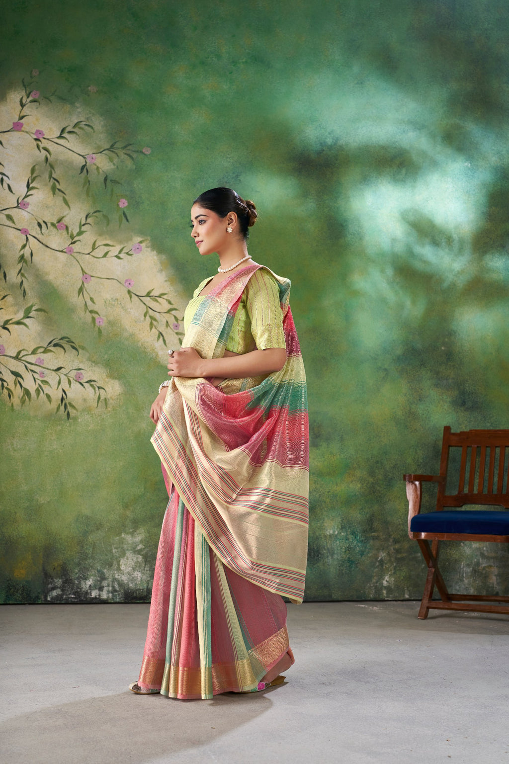 Designer Linen Cotton Silk Saree with Pure Gold Zari