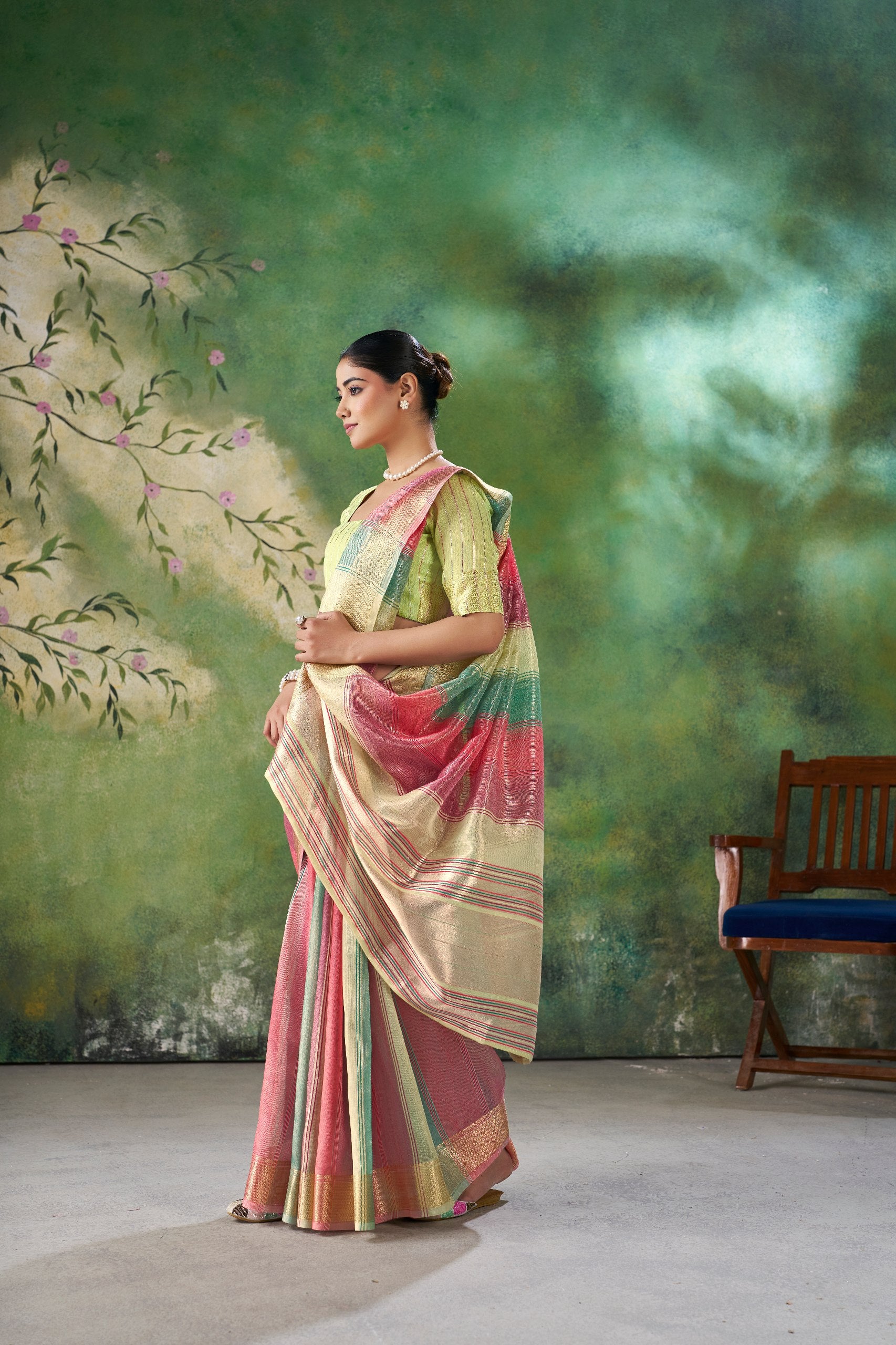 Designer Linen Cotton Silk Saree with Pure Gold Zari