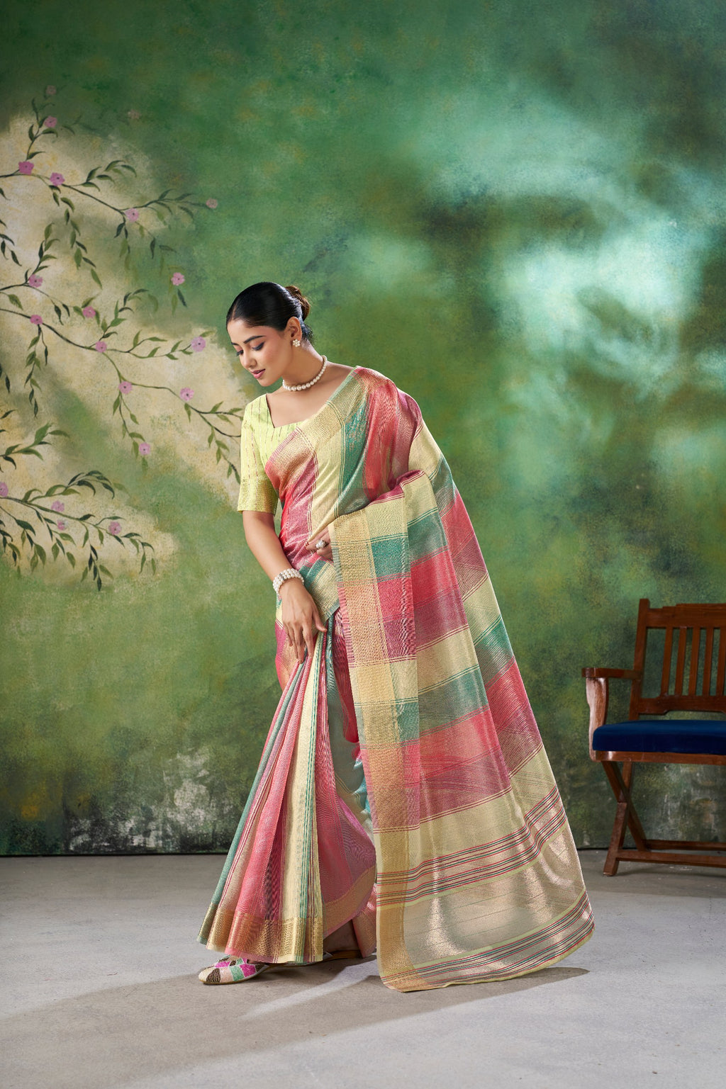 Designer Linen Cotton Silk Saree with Pure Gold Zari