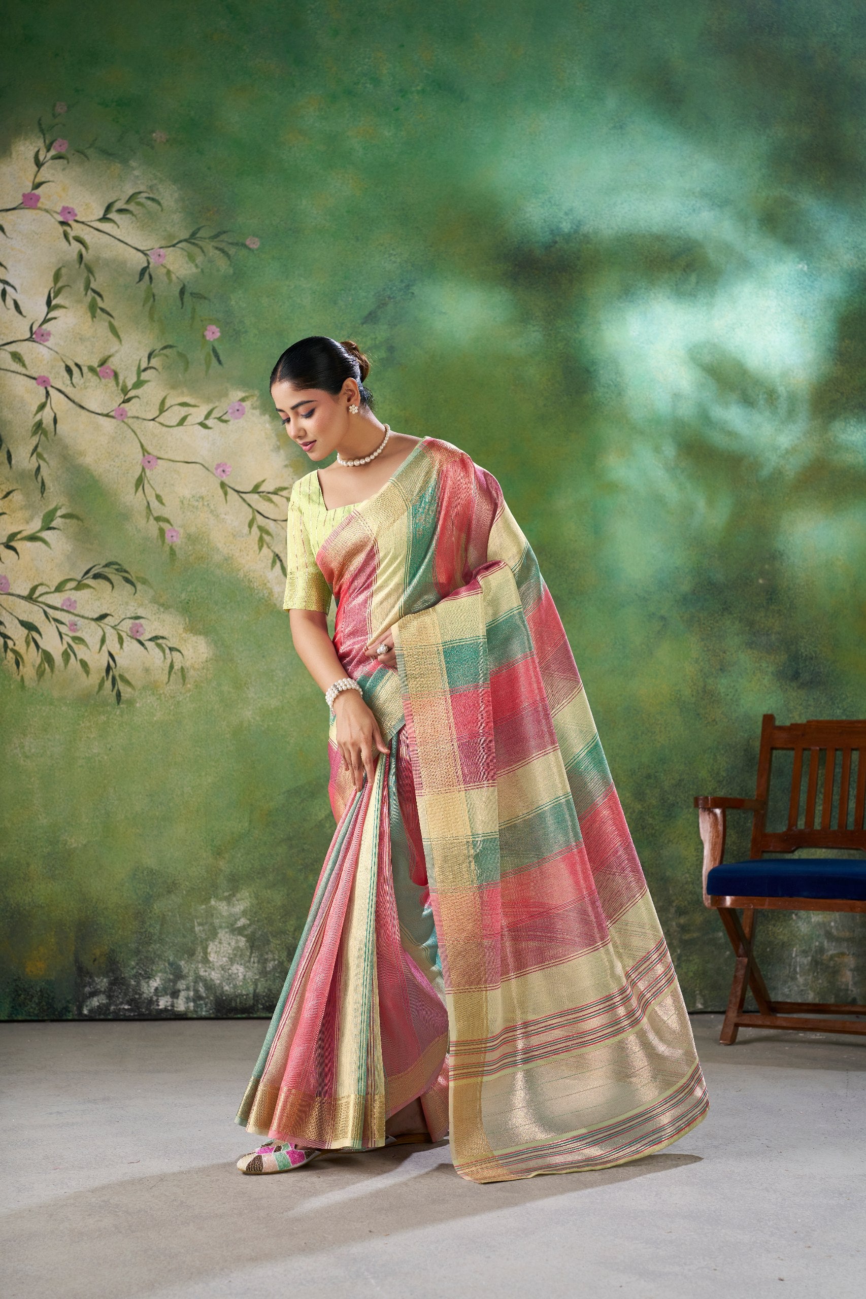 Designer Linen Cotton Silk Saree with Pure Gold Zari