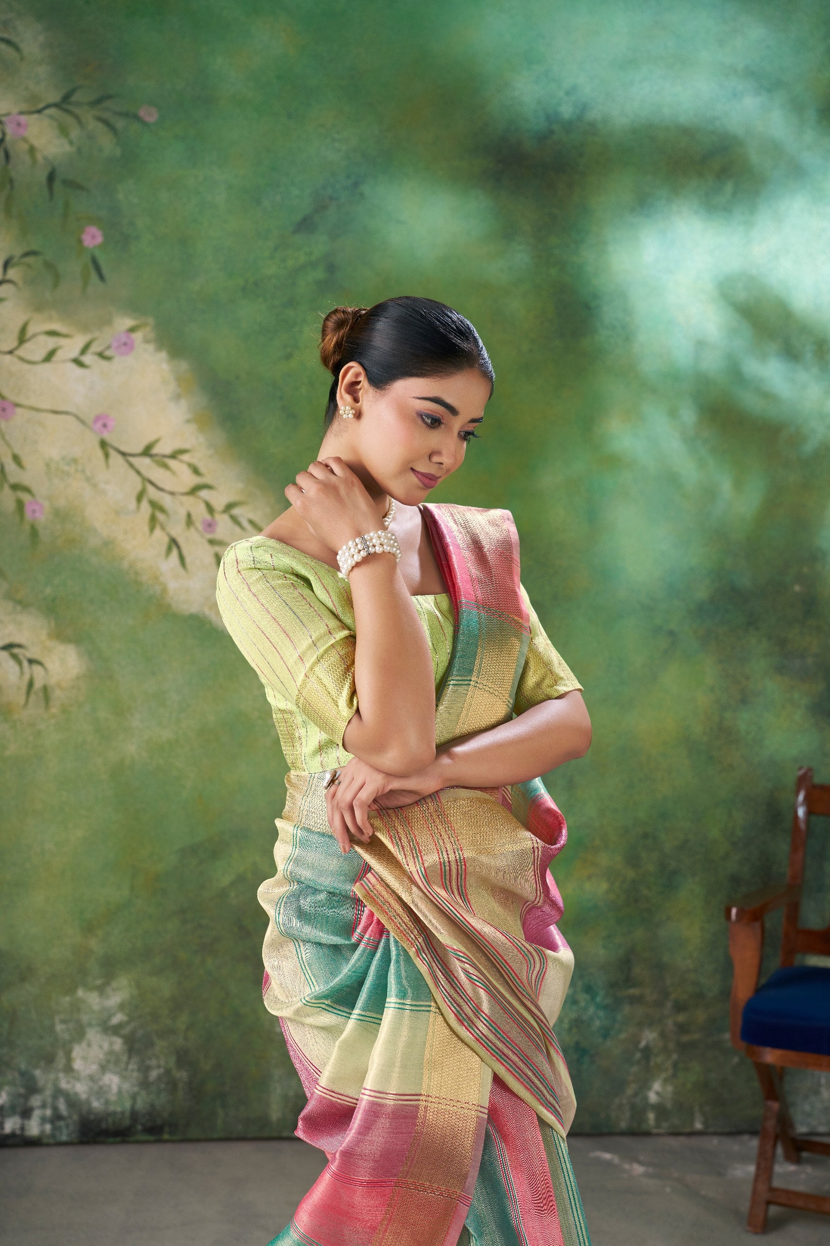 Designer Linen Cotton Silk Saree with Pure Gold Zari
