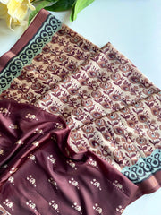 Preferable Digital Print Maroon Color Saree