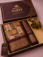 Kalamkari Silk Blend Saree with Zari Border