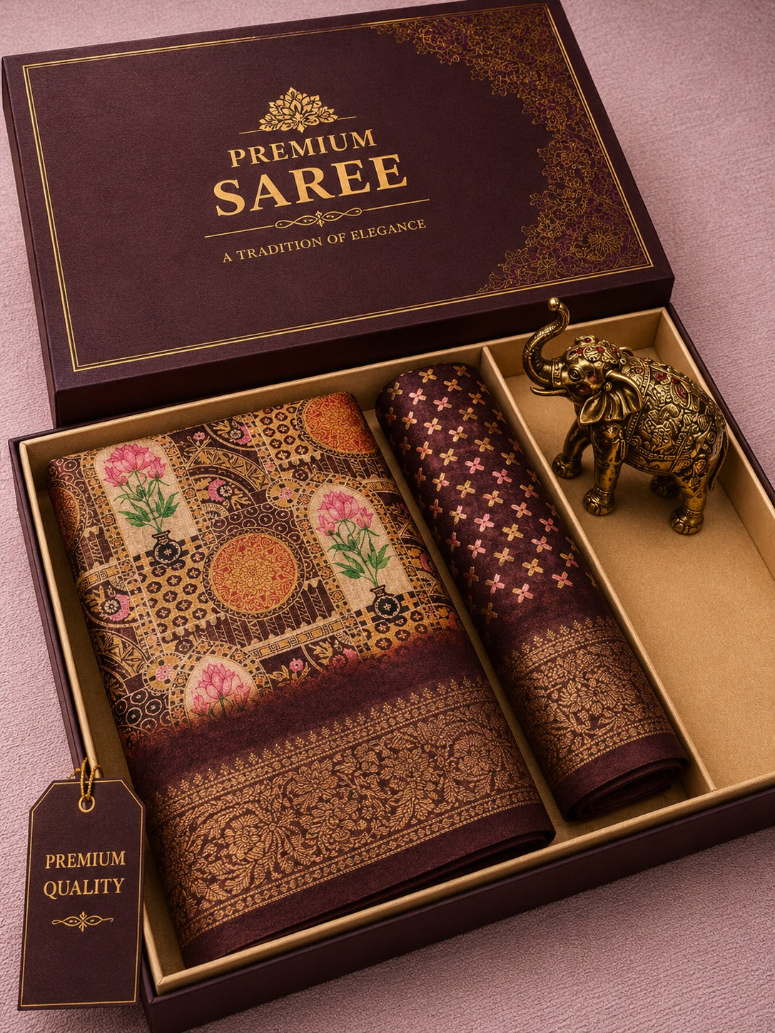 Kalamkari Silk Blend Saree with Zari Border