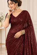 Festive Elegance Maroon Sparkle Georgette Saree