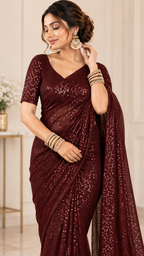 Festive Elegance Maroon Sparkle Georgette Saree